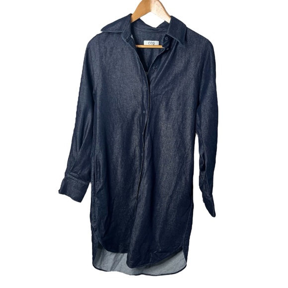 COS Dark Indigo Western Long Sleeve Button Down Denim Midi Shirt Dress - Picture 2 of 9